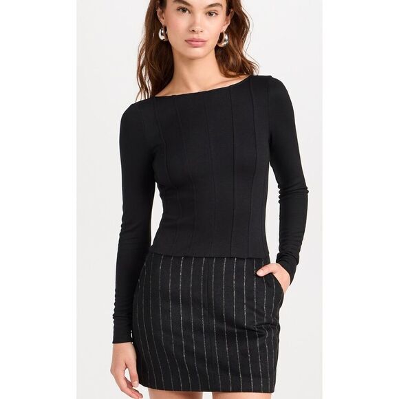 Jason Wu Boat Neck Dress with Pinstripe Combo Skirt in Black NWT Size 4 - Picture 1 of 10